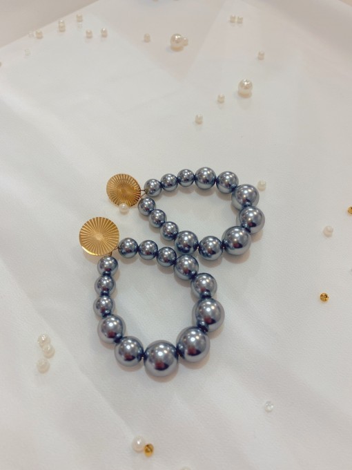Boucles d'oreilles pendantes avec perles métal bleu en acier inoxydable 