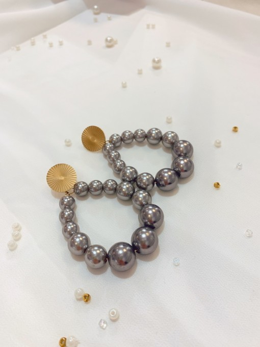 Boucles d'oreilles pendantes avec perles métal en acier inoxydable 